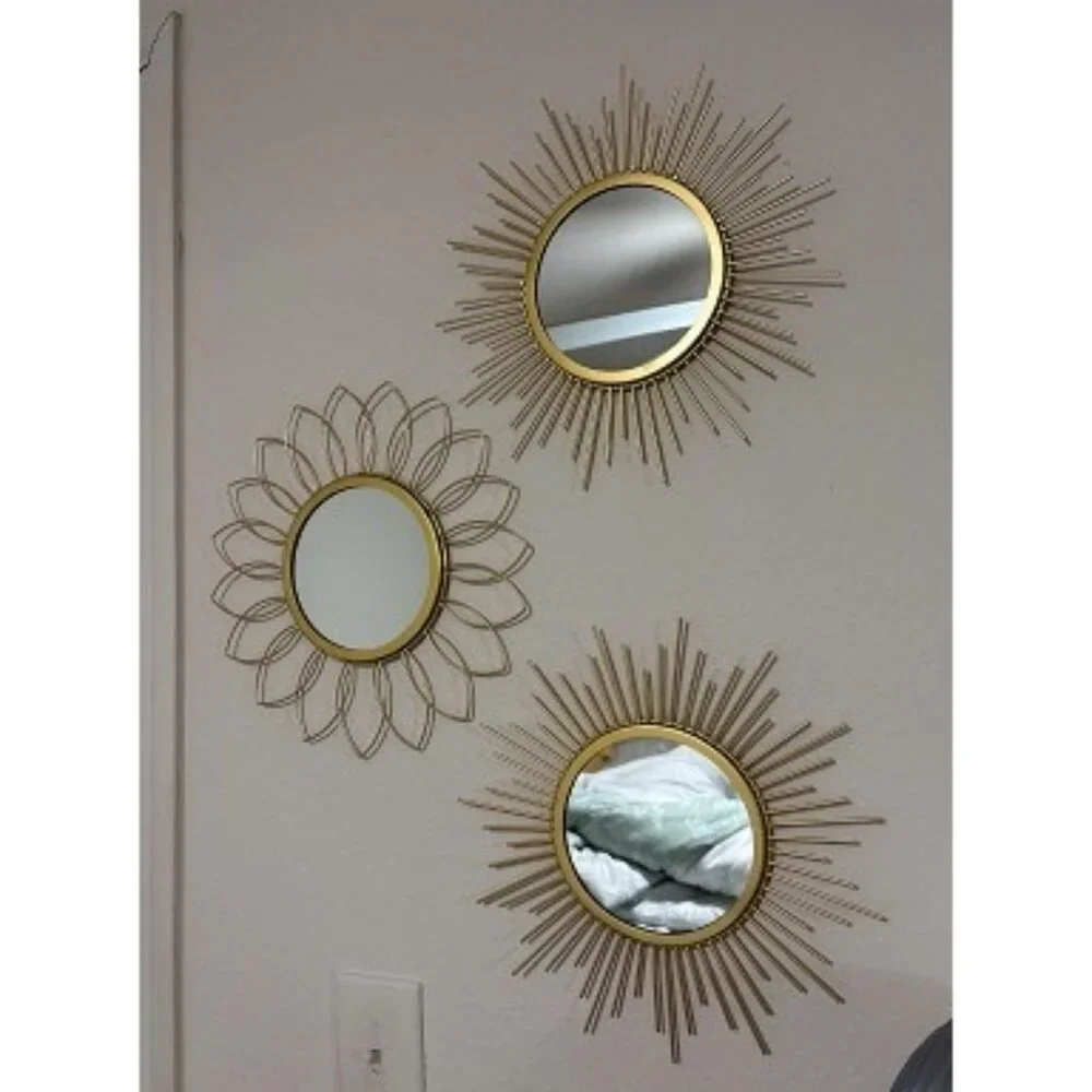 New 3 Pack Metal Mirrors for Wall Sunburst Wall Mirrors Home Décor Decorative